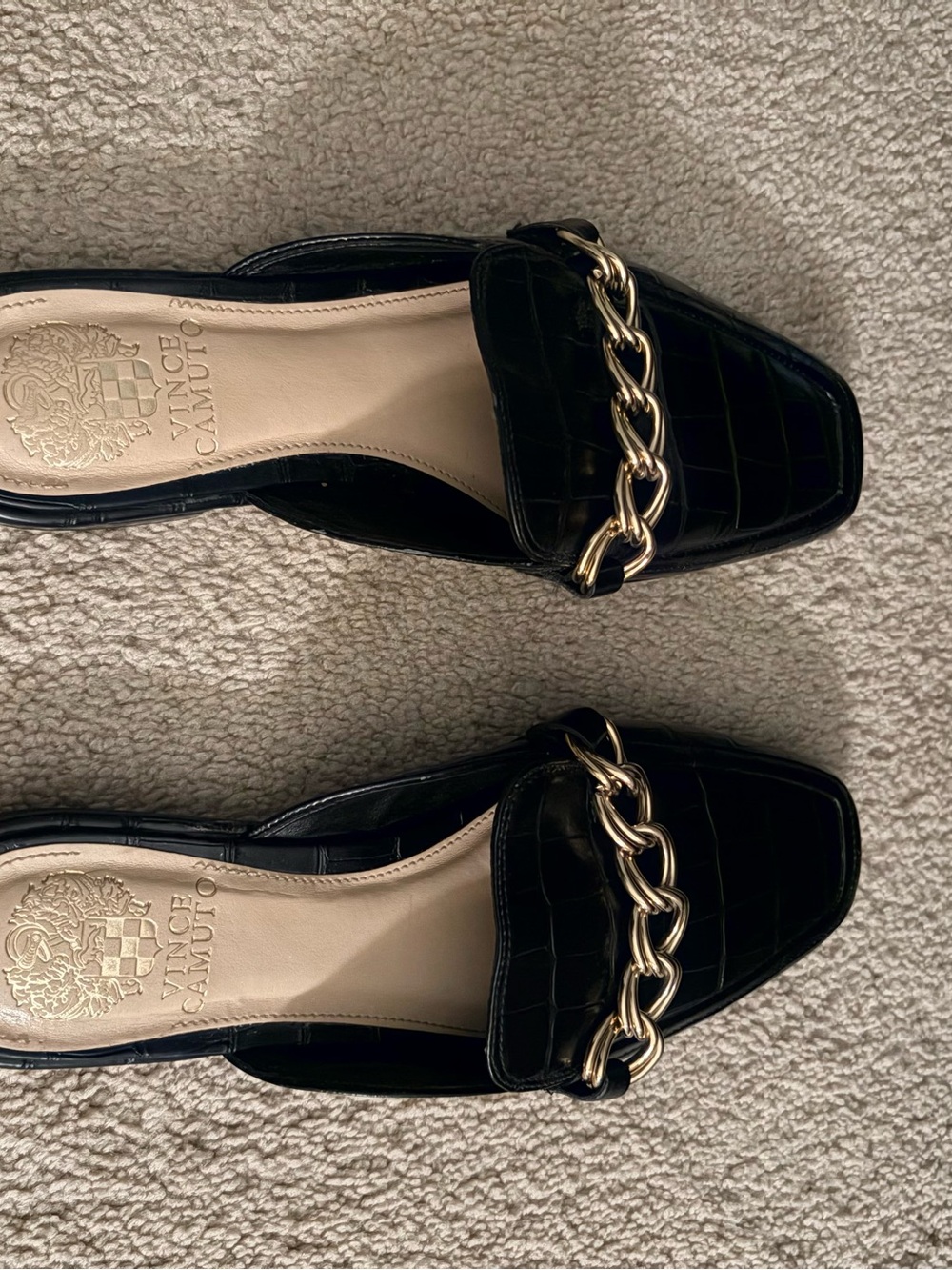 Vince Camuto Black Leather Croc Mules - Picture 3 of 7